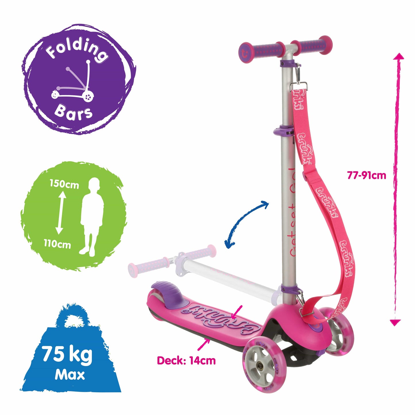 Trunki Folding Scooter - Large - Pink