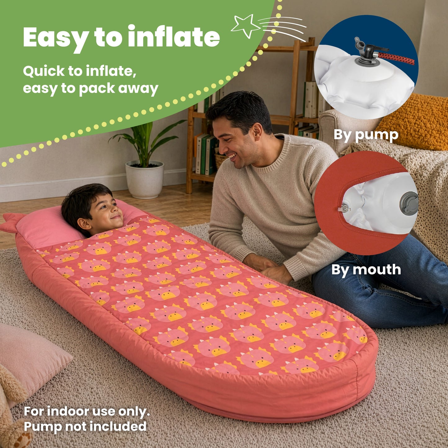 Trunki Kids’ Inflatable Travel Bed & Sleeping Bag - Dylan Dragon (Red)