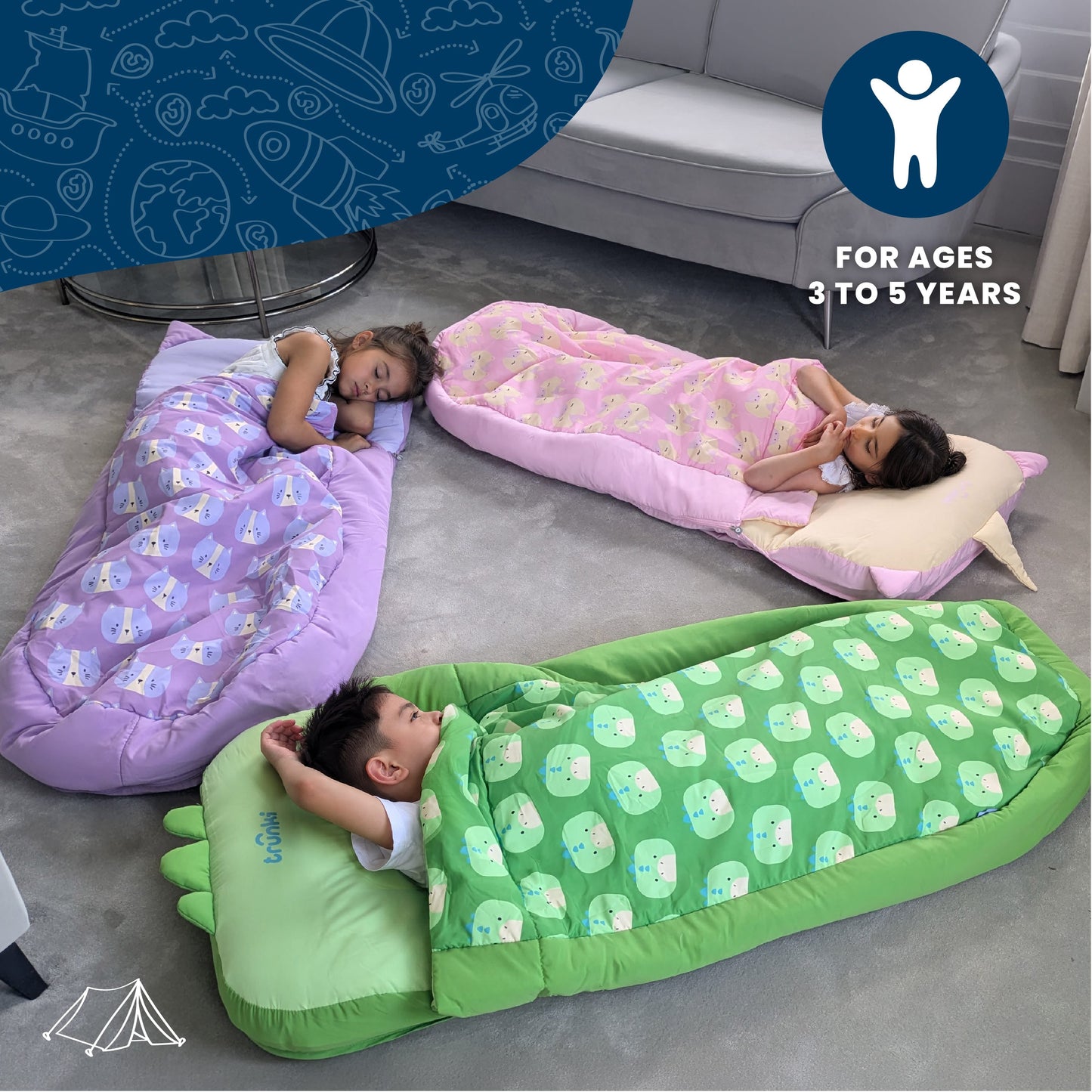 Trunki Kids’ Inflatable Travel Bed & Sleeping Bag - Dudley the Dinosaur (Green)