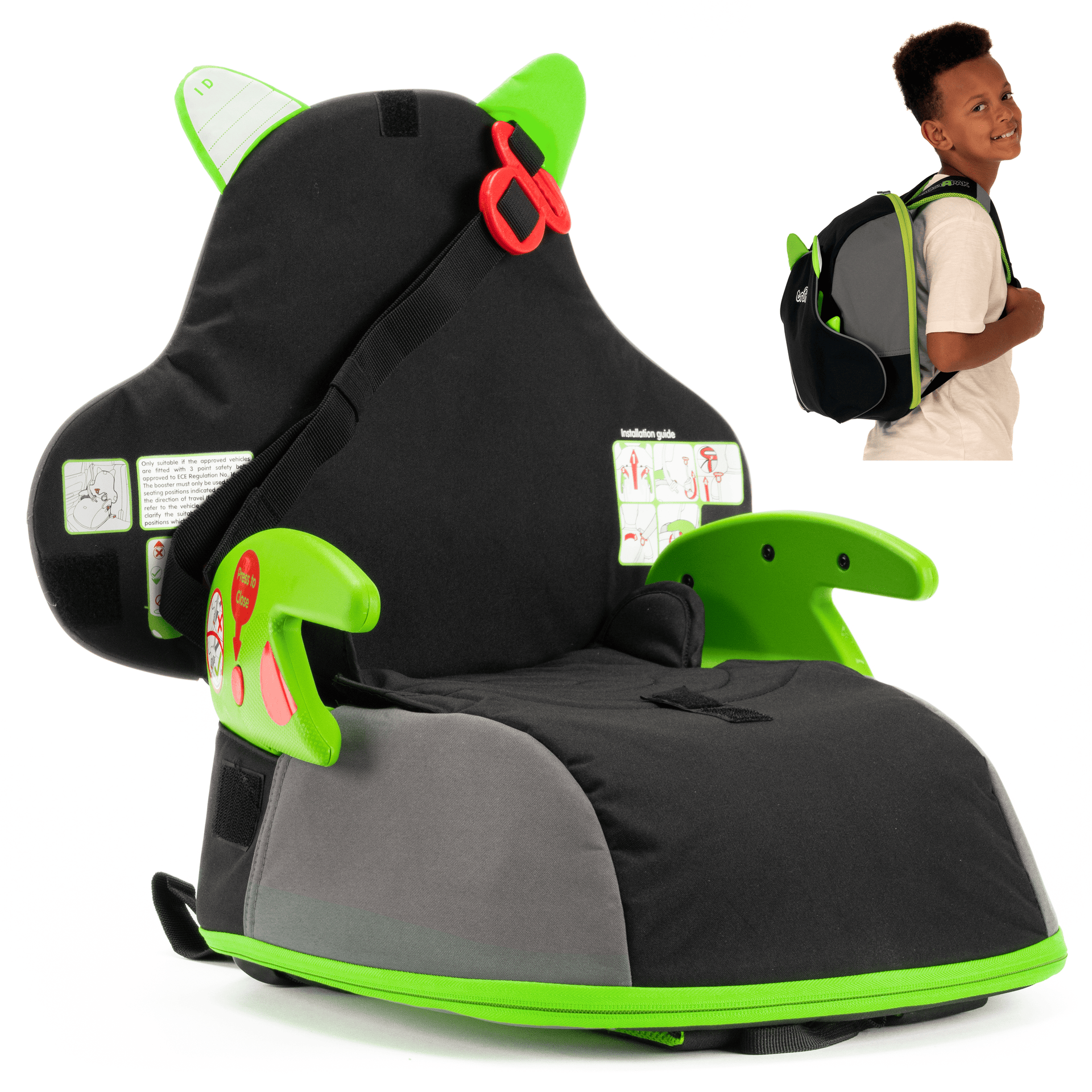 Boostapak Green Car Booster Seats Child Travel Backpacks