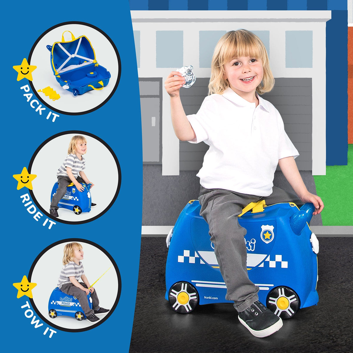 Trunki Ride-On Suitcase – Percy the Police Car