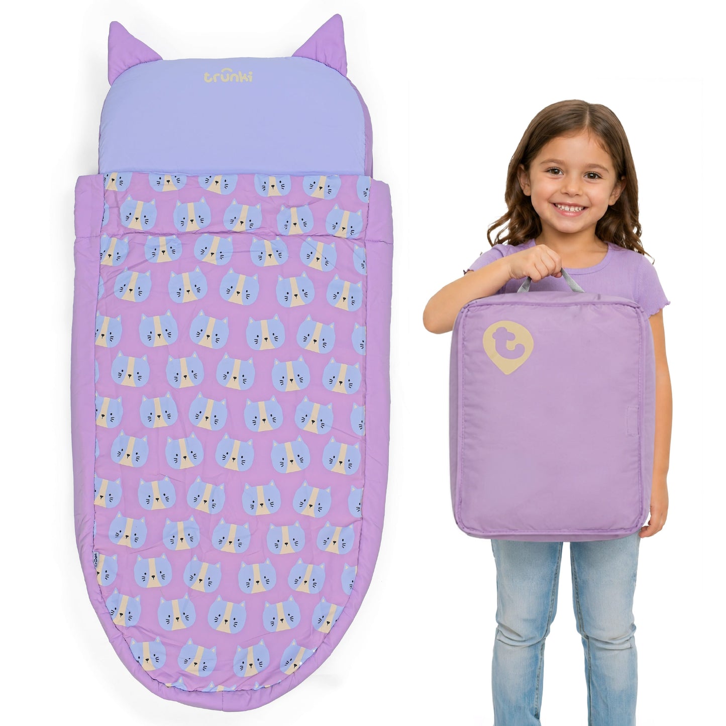 Trunki Kids’ Inflatable Travel Bed & Sleeping Bag - Cassie Cat (Purple)