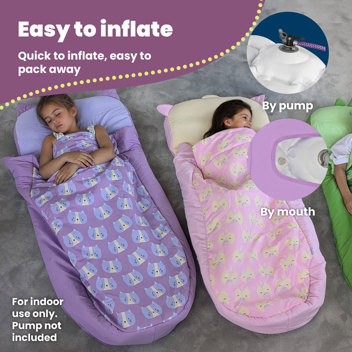 Trunki Kids’ Inflatable Travel Bed & Sleeping Bag - Cassie Cat (Purple)