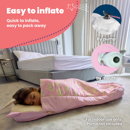 Trunki Kids’ Inflatable Travel Bed & Sleeping Bag - Una Unicorn (Pink)
